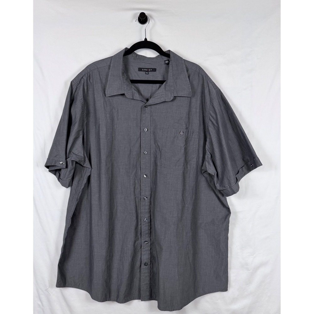 SYNRGY Mens Short Sleeve Button Down Shirt Big and Tall 3XLT Gray Cotton Office